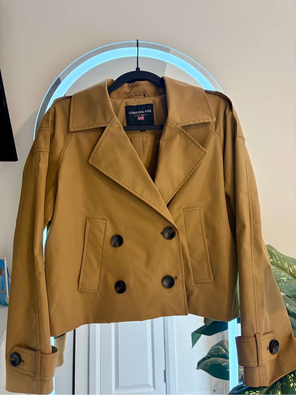 London Fog Cropped Double-Breasted Trench Coat - Camel/Tan